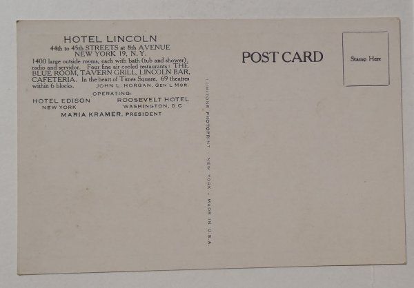 1930s Hotel Lincoln 44th to 45th STS 8th Avenue NYC NY