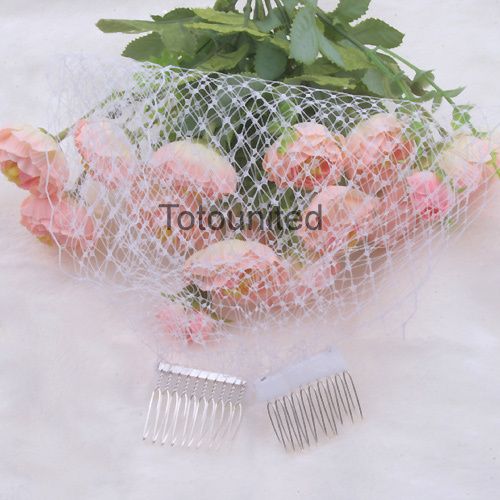   birdcage blusher Veil in White with side combs 8 Inch