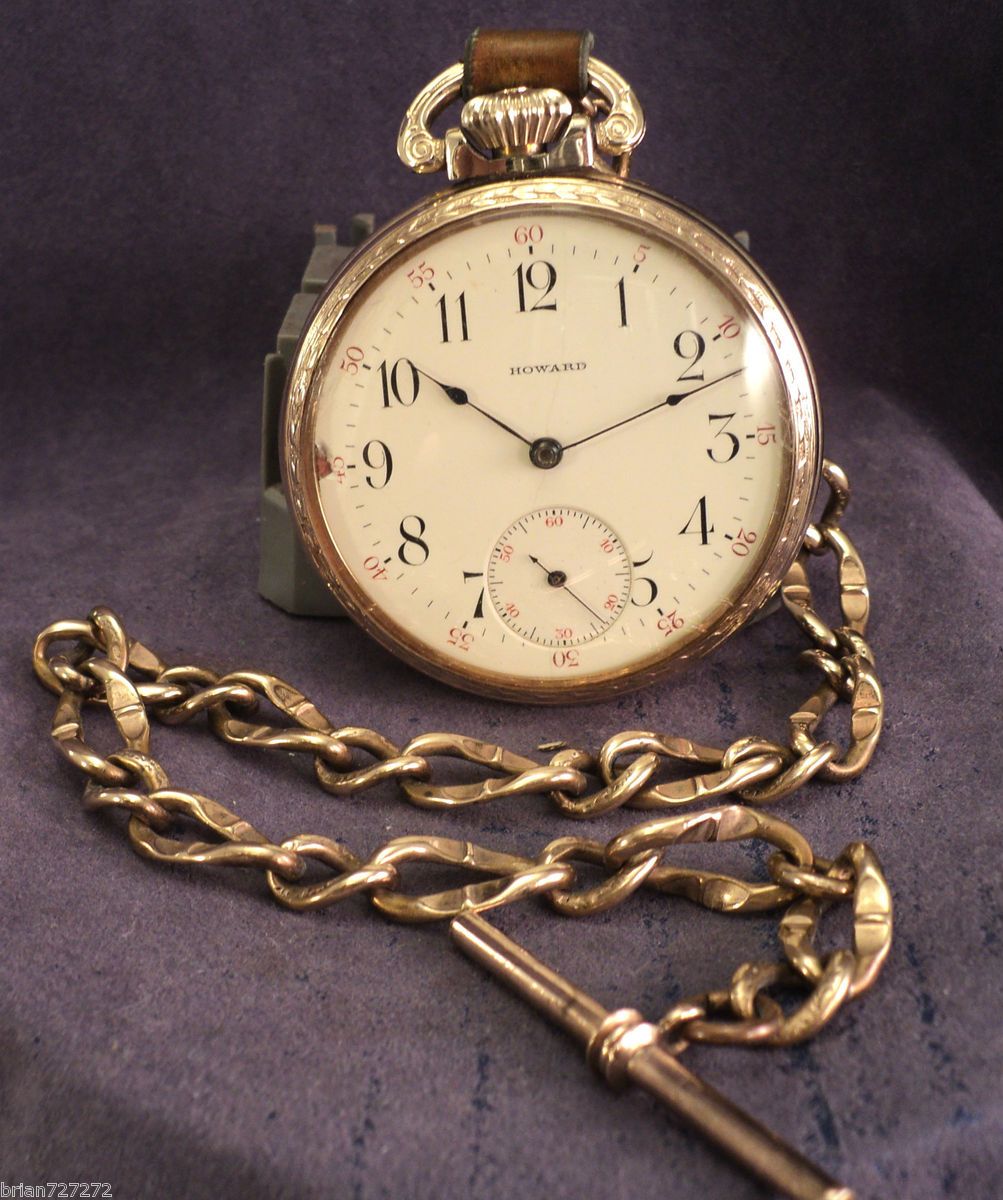 1906 E HOWARD 16s M 1905 SER 3 17j PW S O F 10K RGP RR WATCH W CHAIN