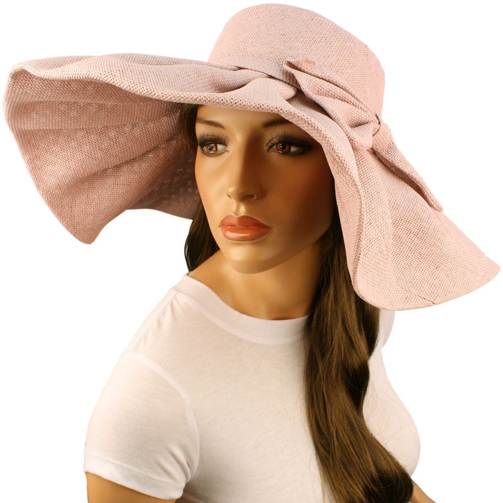 Classy Beach Summer Ribbon Pleated Wide 5 3 4 Brim Floppy Sun Hat Cap