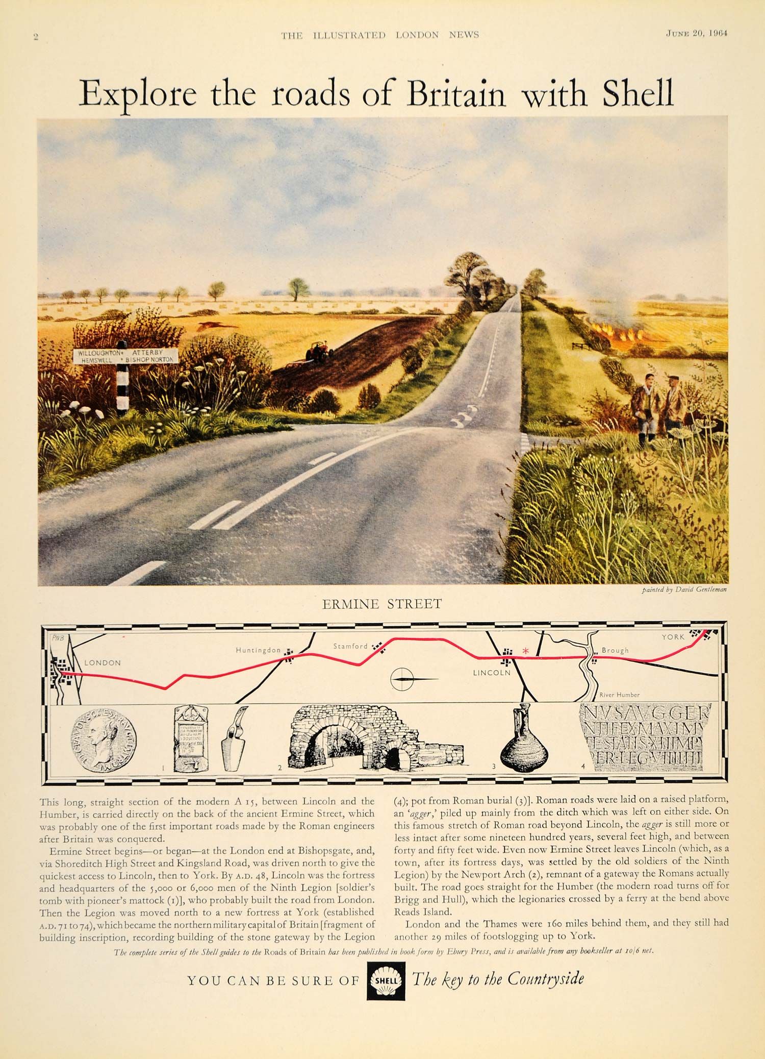 1964 Ad Shell Oil Ermine Street A15 England Road Agger   ORIGINAL