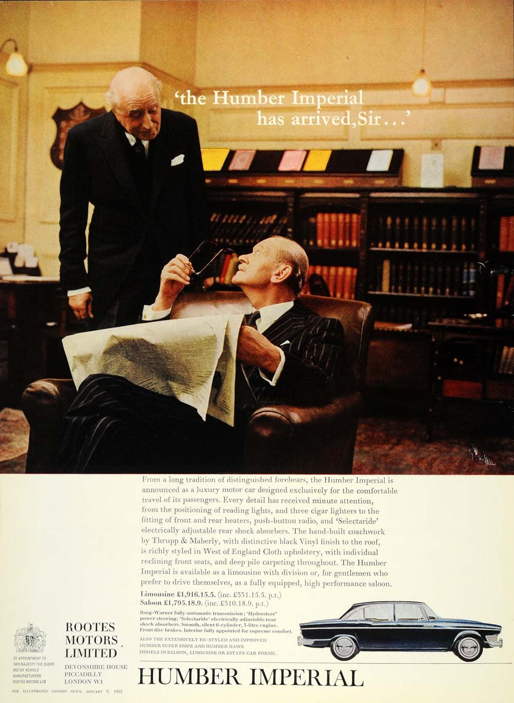 1965 Ad Humbler Imperial British Car Saloon Automobile   ORIGINAL