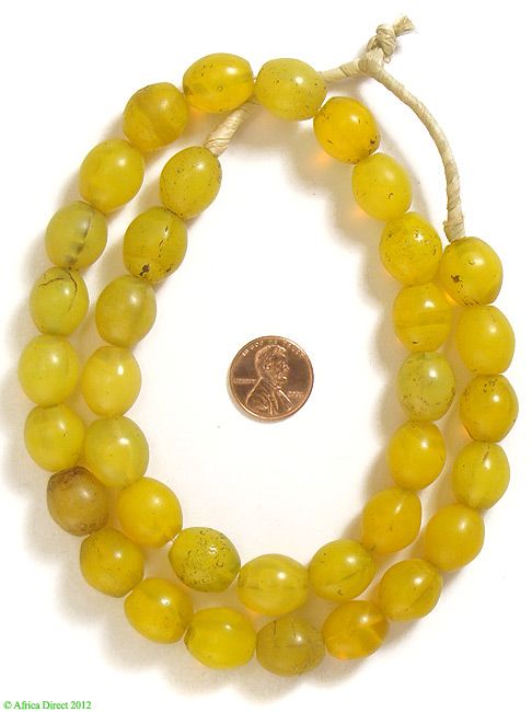 Yellow Hummingbird Egg Shaped Bohemian Glass Trade Beads African