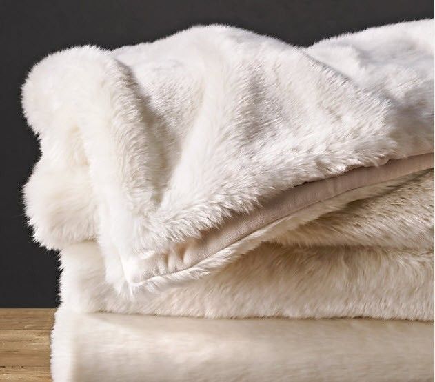 Restoration Hardware Luxe Faux Fur Throw 50X60 Artic Fox