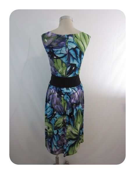 New R M Richards Blue Multi Butterfly Jersey Empire Dress 24W $108