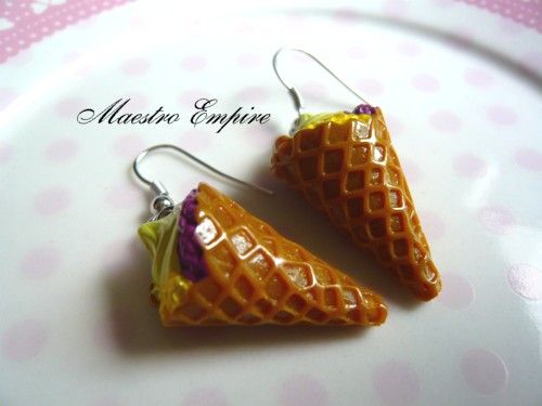 Korea Ice Cream Waffle Cone Gelato Lemon Earrings. These are