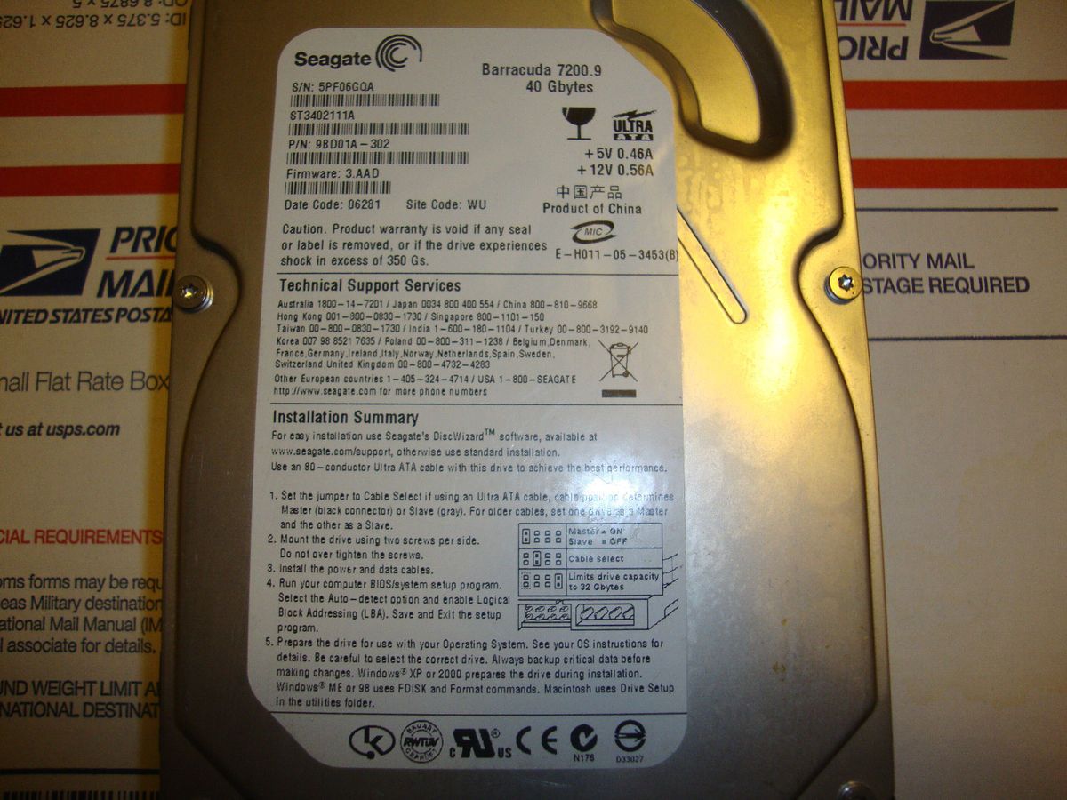   Barracuda 7200 9 40 GB Internal 7200 RPM 3 5 Hard Drive IDE EIDE