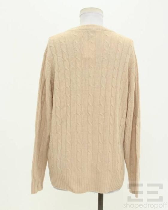 Ike Behar Tan Cashmere Cable Knit Long Sleeve Sweater Size Small