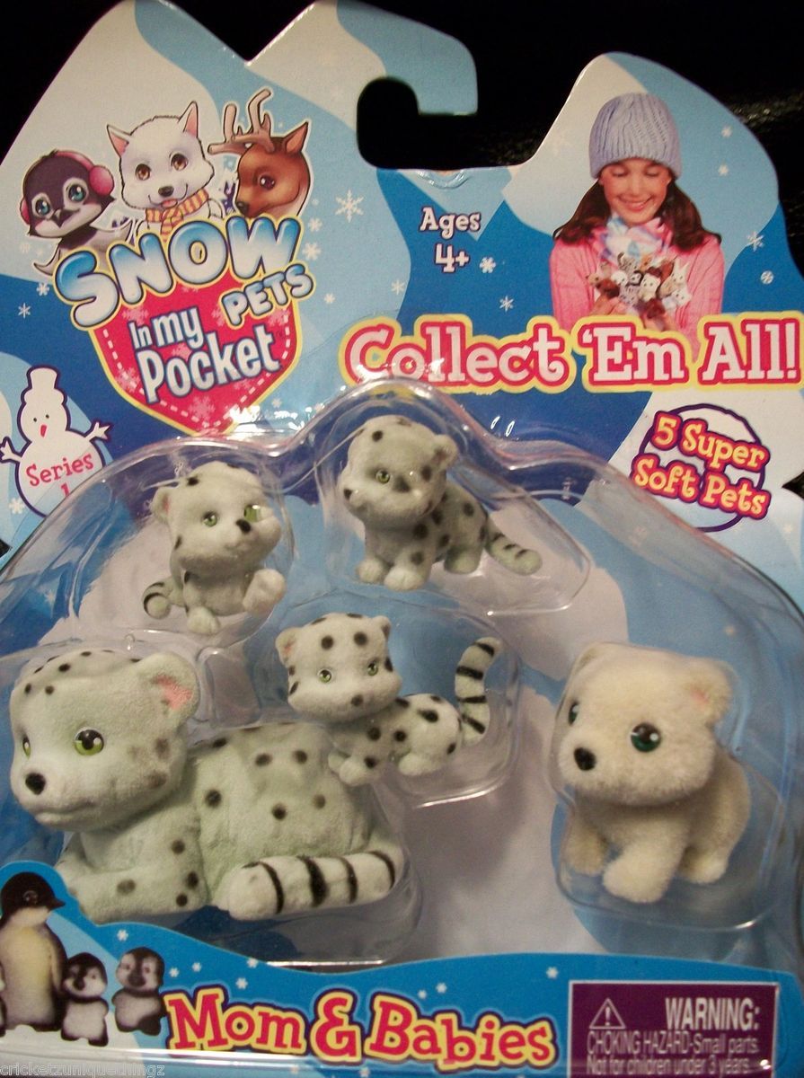 SNOW PETS Puppy in My Pocket RARE Snow Leopard Family Mom Babies Polar