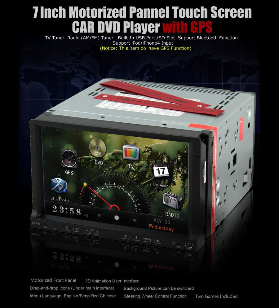 in Dash 2 DIN Touch Screen Car DVD Player GPS Navi Steering Wheel