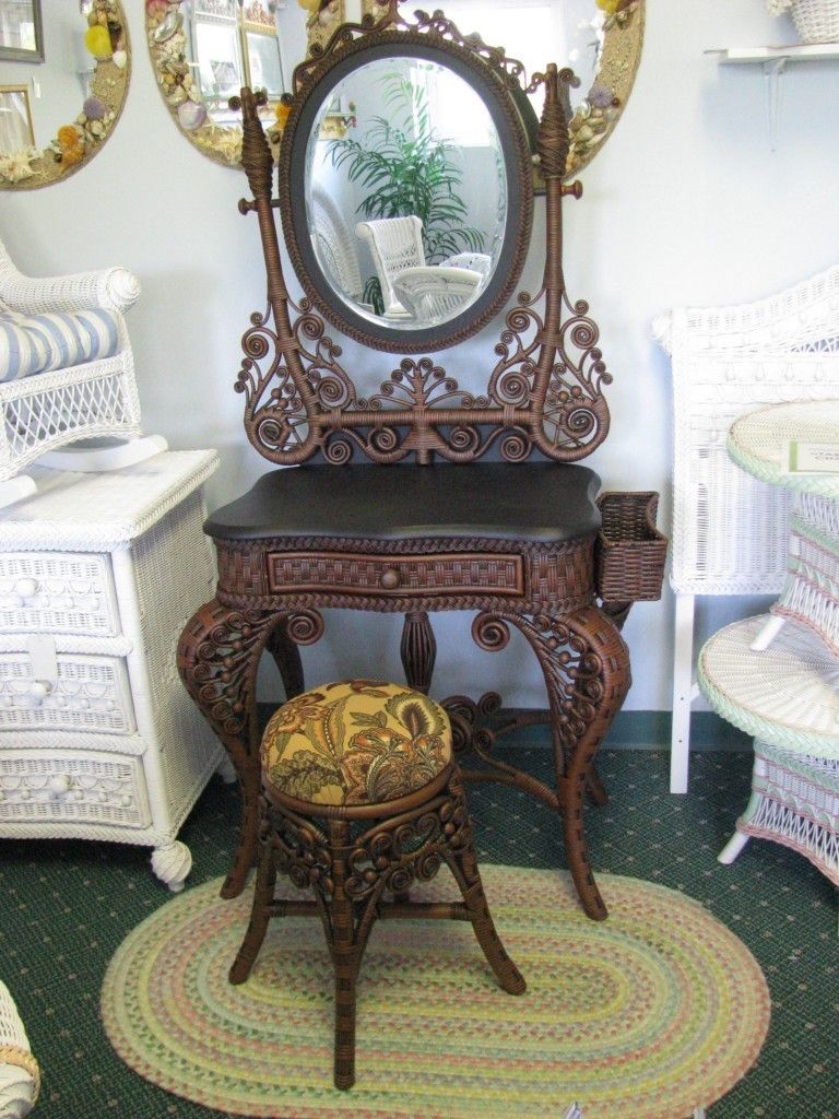 Very Victorian Vanity and Matching Stool in Brownwash