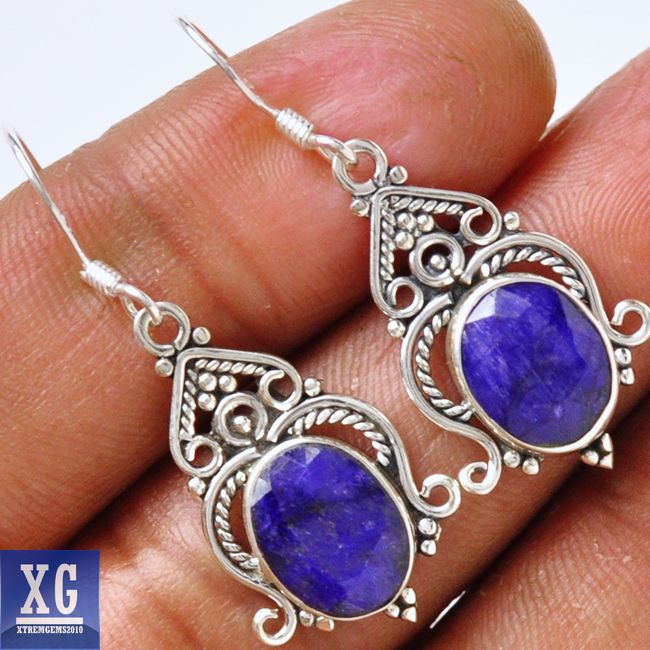 INDIAN SAPPHIRE 925 SILVER EARRINGS POP STYLE