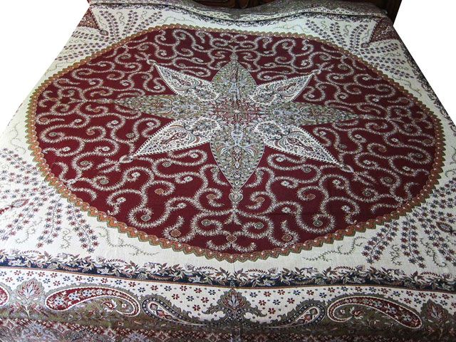 Indian Pashmina Bedspreads Maroon Reversible Jamavar Cashmere Blanket