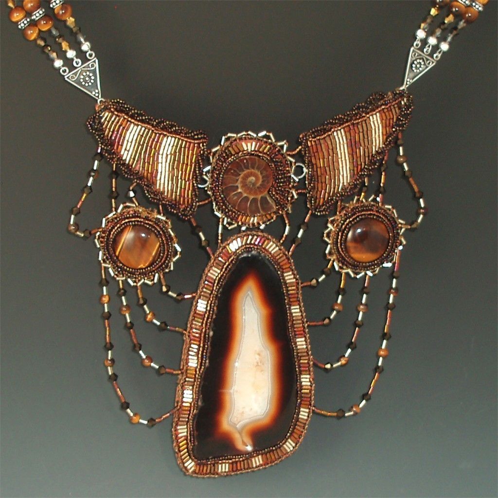 Nairobi Beadwork Agate Ammonite Pendant Necklace