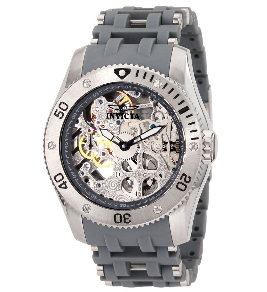 Invicta 1255 Mens Sea Spider Skeleton Dial Mechanical Grey Rubber