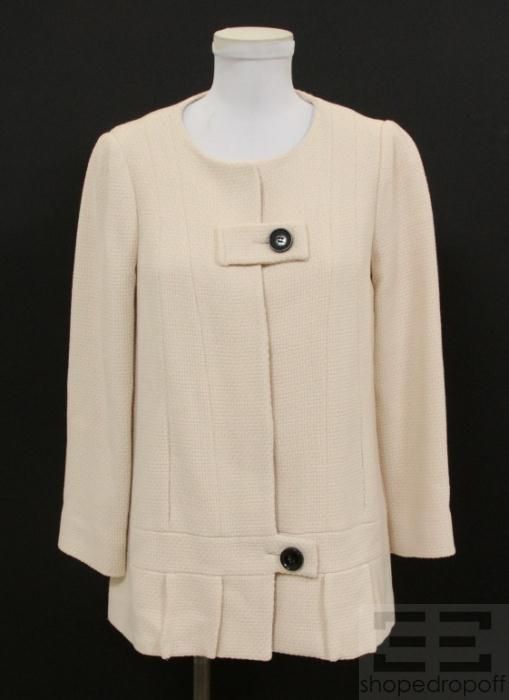 Iro Cream Wool Basketweave Collarless Jacket Size 0