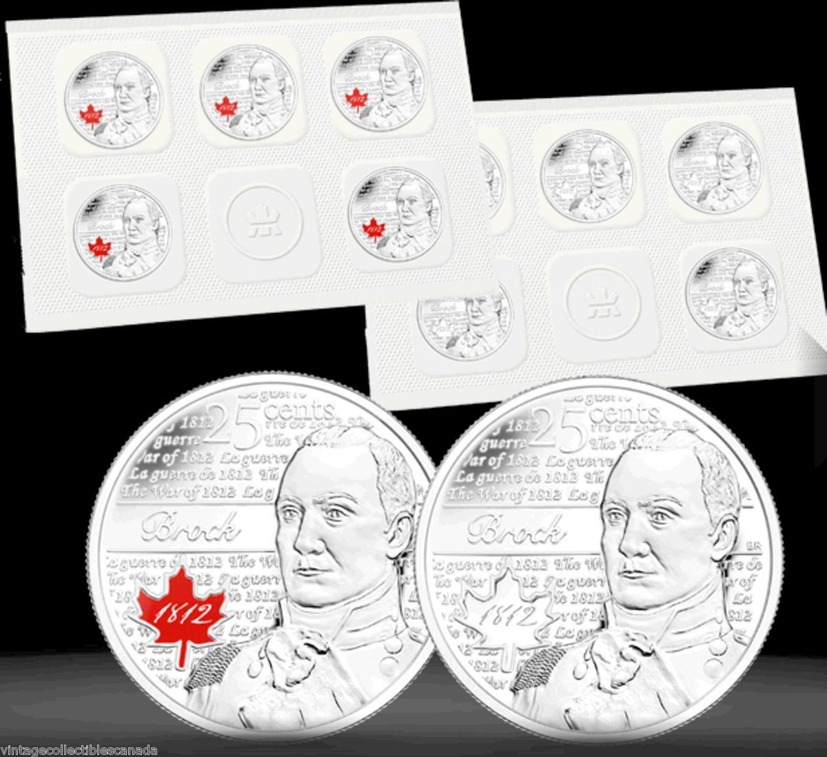 10 PACK 2012 SIR ISAAC BROCK 25 CENT CIRCULATION COINS 5 COLOURED 5