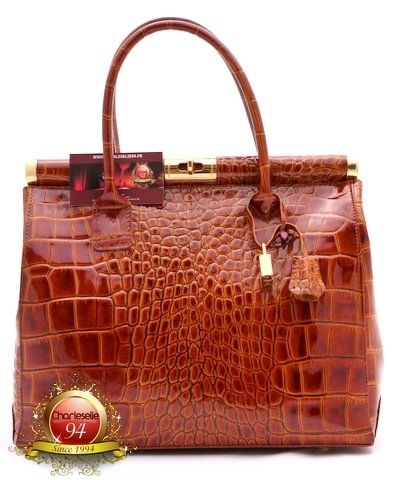 Cuir Couture Italie Classic Patent Croco Skin Ostrich Leather Shoulder