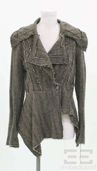 Ivan Grundahl Brown Black Tweed Raw Edge Button Front Jacket Size 36