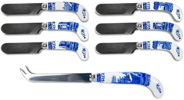 Spode Blue Italian Cutlery Cheese Knife 6 Spreaders