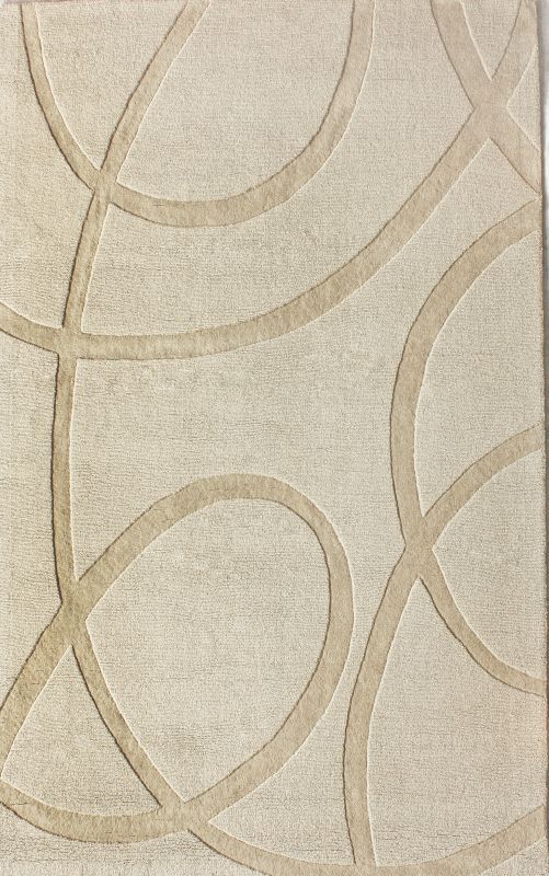 Modern Area Rugs 5x8 Ivory Geometric Rings Wool Carpet