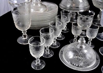 EAPG c1898 Co Op Flint Glass Ivy in Snow 40pc Set Lot