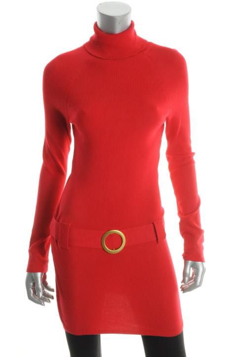 Inc New Key Item Red Ribbed Long Sleeve Turtleneck Tunic Casual Dress