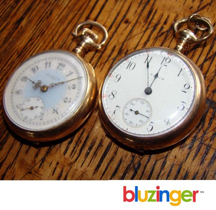 Vintage Elgin Pocket Watches w Engraved Keystone B B Cases