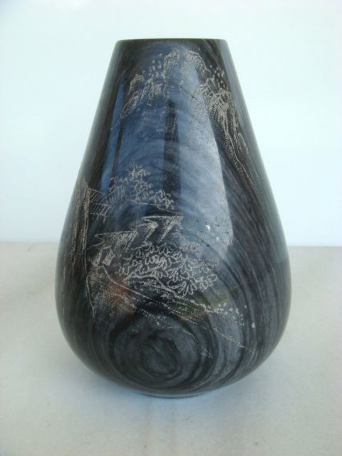 Vintage Estate Asian Stone Carved Etched Original Vase