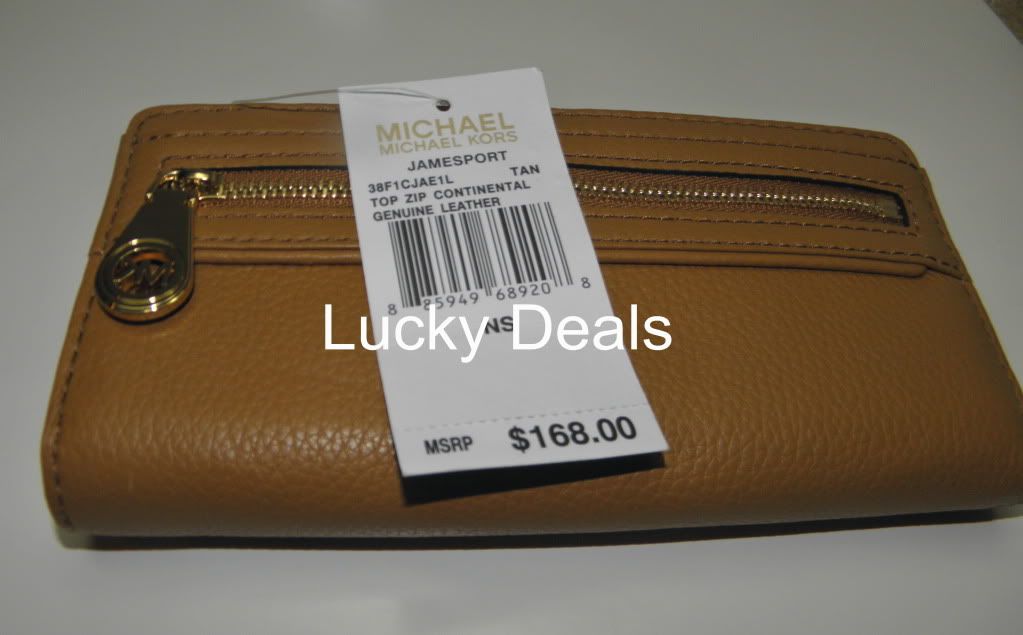 Michael Kors Jamesport Clutch Leather Wallet Tan Luggage Zip