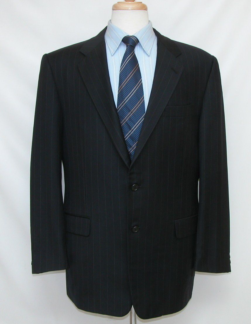 995 Hickey Freeman 42R 42 Super 120s Loro Piana Wool Suit Dark Blue