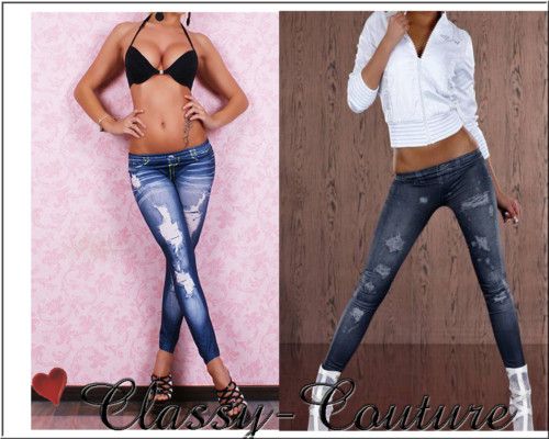 New Womens Distressed Denim Jean Leggings Pants Tights