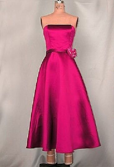 Jessica McClintock Retro Fuchsia Tea Length Rose Satin Dress Gown Size
