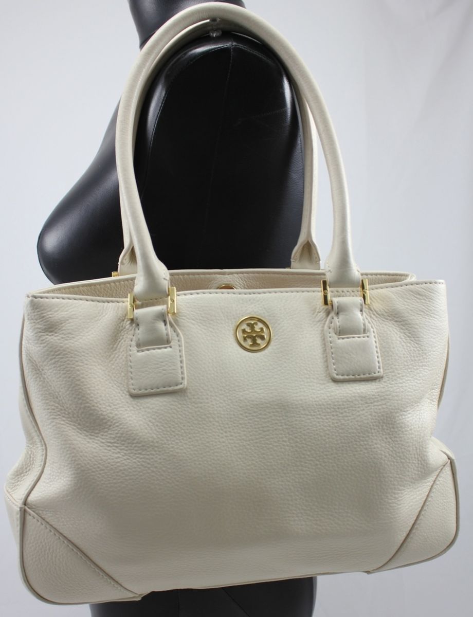 Authentic Tory Burch Robinson Small Leather Tote Ivory Dust Purse
