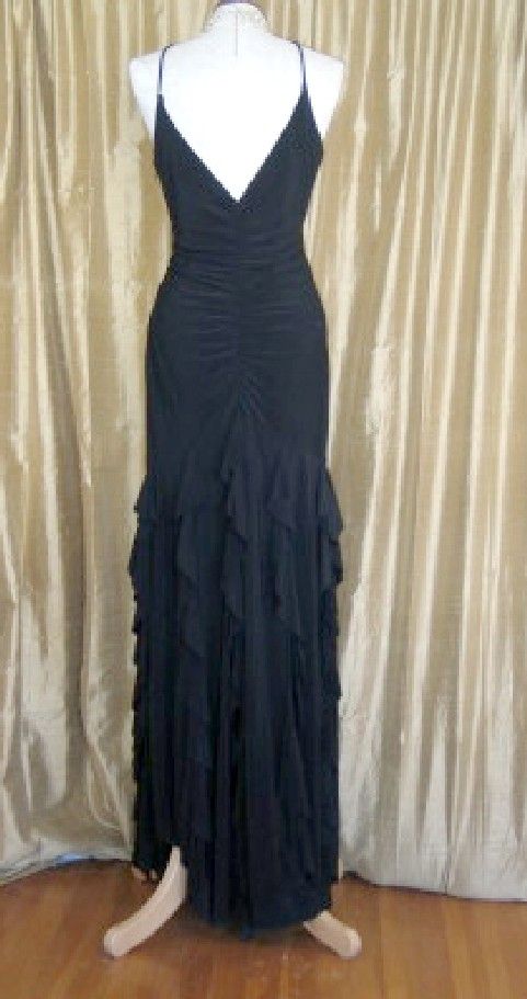 Jessica McClintock Black Slinky Rhinestones Dress Size 14
