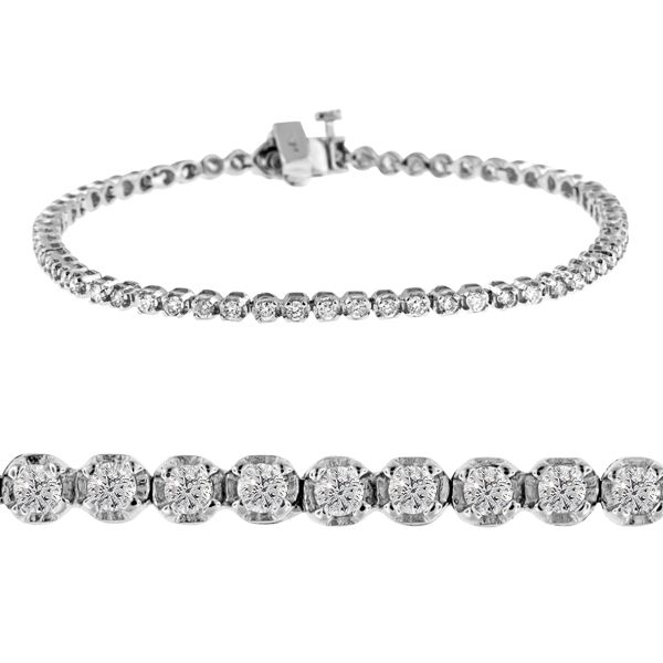 90 tcw 10K White Gold Round Diamond Tennis Bracelet Certified