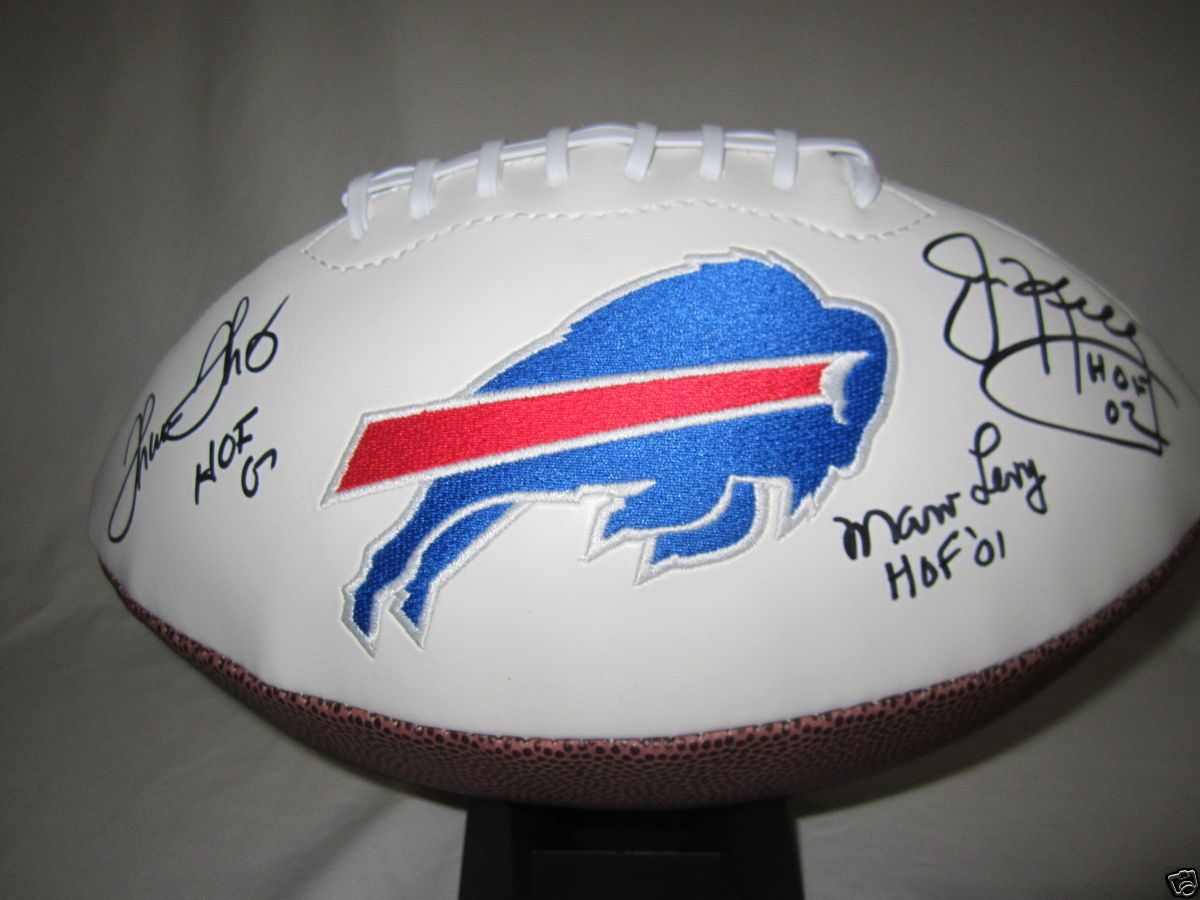 Jim Kelly Thurman Thomas Marv Levy Autographed Bills White Panel