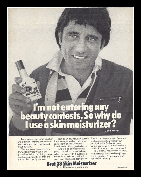 1977 Brut 33 Skin Moisturizer Joe Namath Vintage Ad