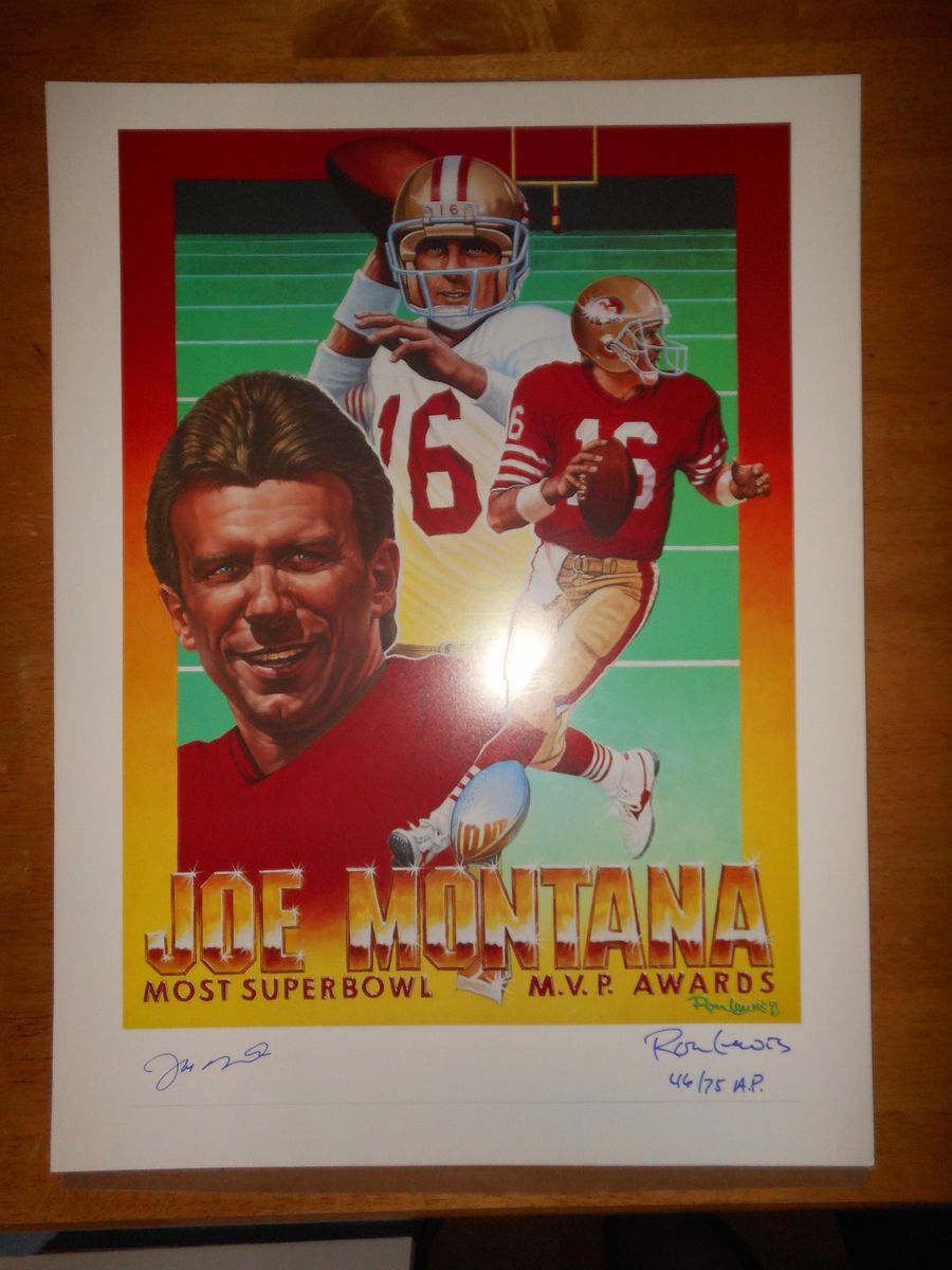 JOE MONTANA Ron Lewis Autograph Auto Litho 18 x 24 Artists Proof 46 of