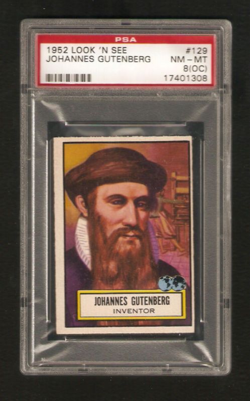 1952 Topps Look N See 129 Johannes Gutenberg PSA 8