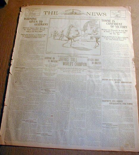 1900 Headline Newspaper James Jeffries Is Boxing Champion Defeats Jim Corbett  