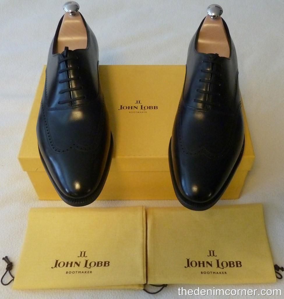 BNIB John Lobb Hutton Brogue Size 11 5e Last 7000 Black Oxford Calf Wingtip  