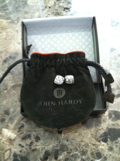 JOHN HARDY Authentic Batu Kali Silver White Topaz Square Earrings WORN ONCE  