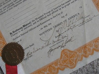 RARE 1931 PAWNEE BILL Signed Mounted Troops of America Document KEN MAYNARD  