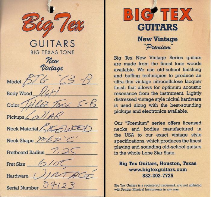 Big Tex 63 Jazz Bass 3 Tone Sunburst finish  