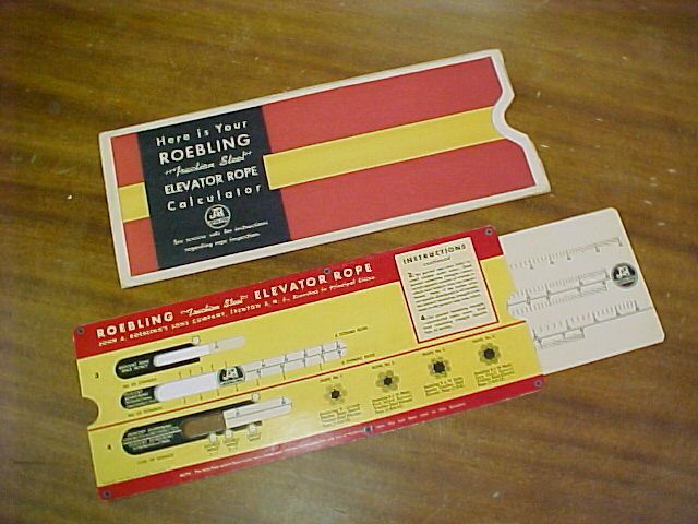 John A Roebling Roeblings Traction Steel Elevator Rope Calculator NOS  