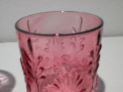 Two Pilgrim Cranberry Glass Adams Pattern 4" Old Fashioned Tumblers  