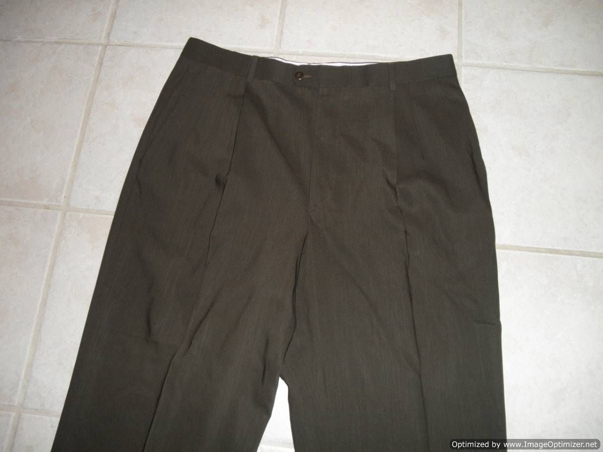 Zanella Alter Mens Dress Pants 35 x 32 100 Wool Brown Green Suit Pleated Front  