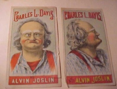 2 Victorian Trade Cards Actor Charles L Davis as Alvin Joslin 1880's Play  