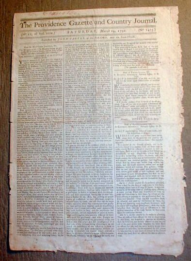 1792 Rhode Island Newspaper Providence Gazette Slave Revolution in Haiti Begins  